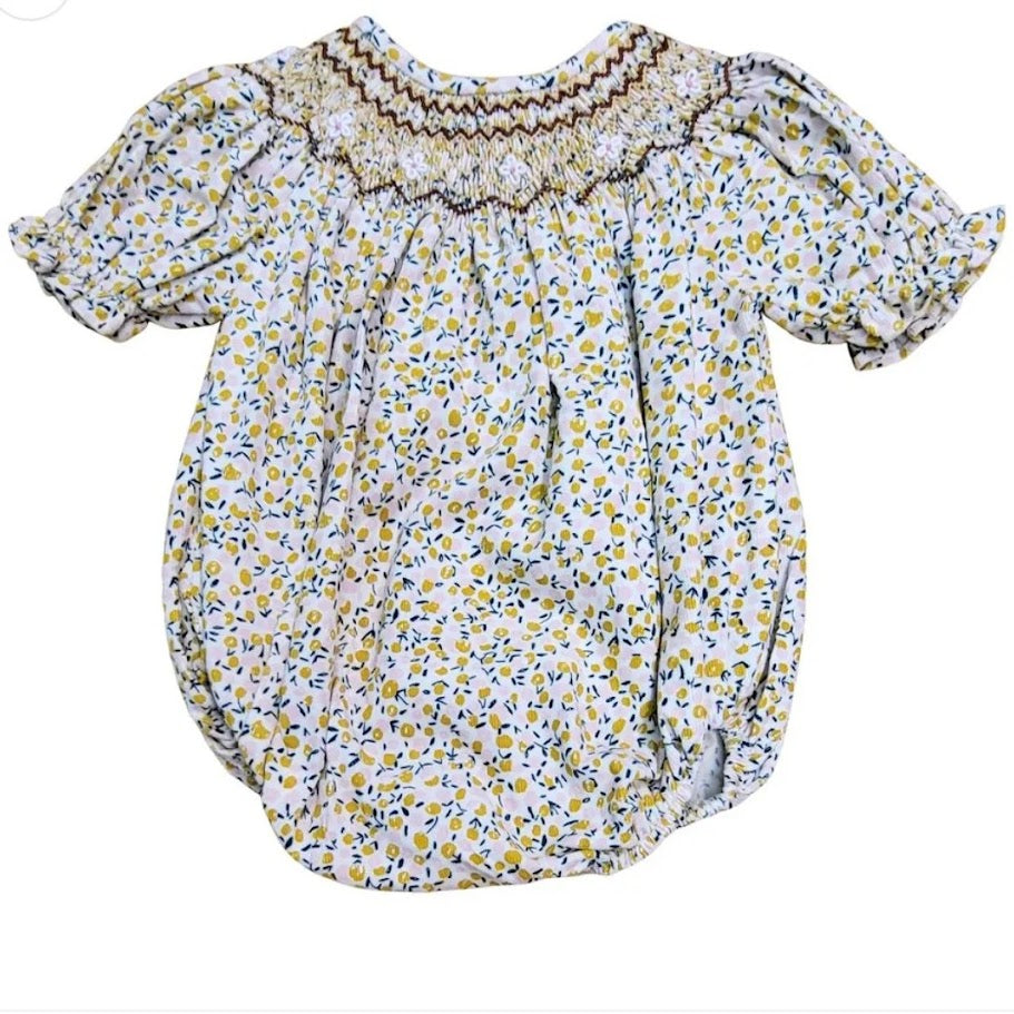 Bailey Corduroy Floral Smocked Bubble