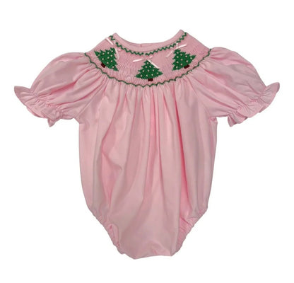 Christmas Tree Smocked Pink Bubble