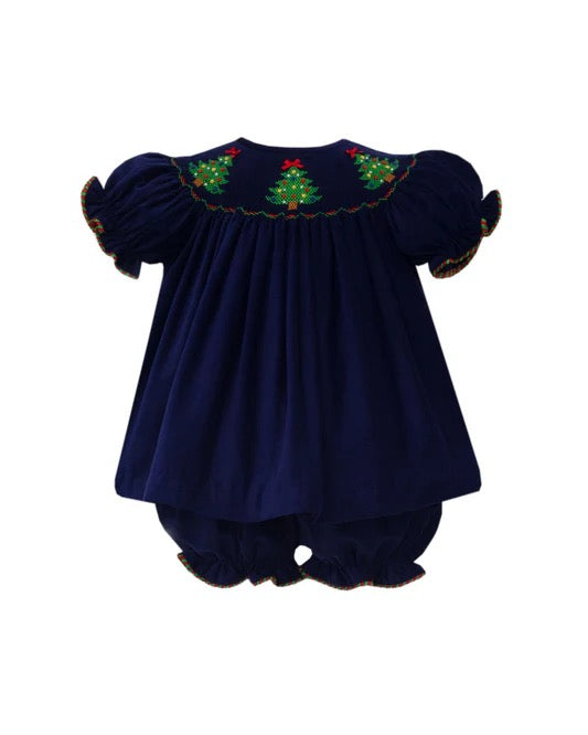 Christmas Tree Navy Blue Corduroy Bloomer Set