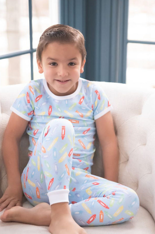 Boys Two Piece Jammies Back To School Crayons
