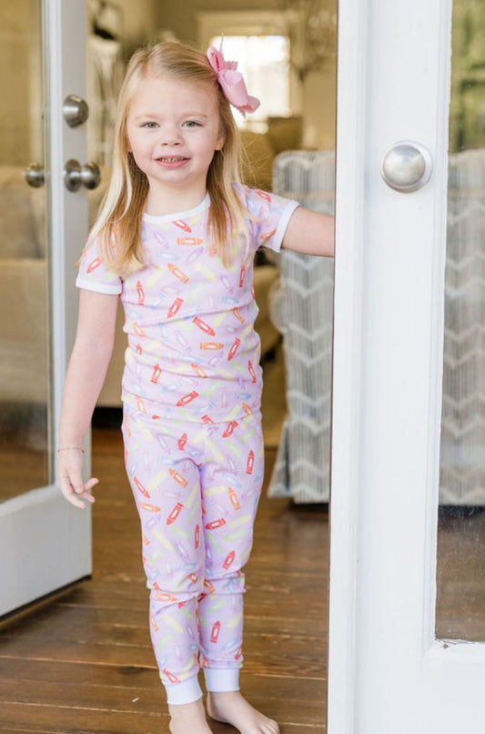 Girls Two Piece Jammies Back To School Crayons