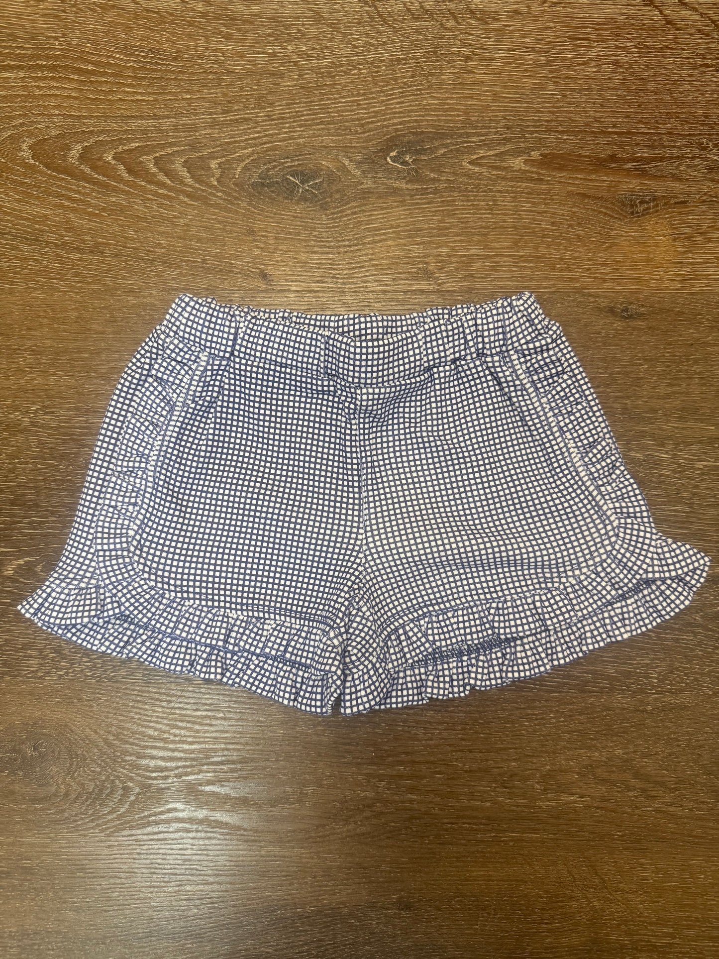 Navy Gingham Print Ruffle Shorts