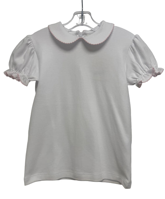 Zip Back Blouse With Light Pink Piping