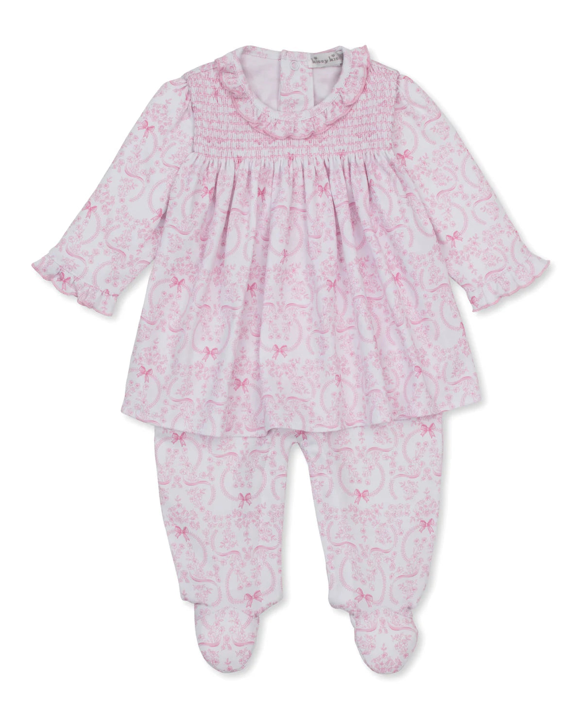 Delicate Blooming Bows Pink Footed Dress Set