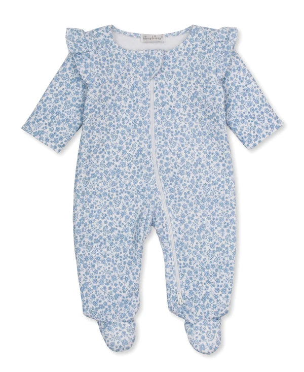 Fall Blooms Blue Jacquard Zip Footie