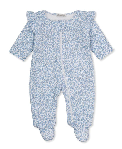 Fall Blooms Blue Jacquard Zip Footie
