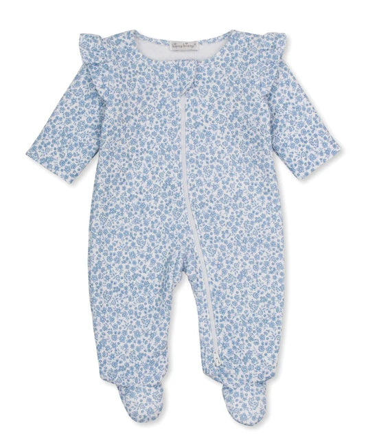 Fall Blooms Blue Jacquard Zip Footie