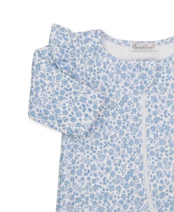 Fall Blooms Blue Jacquard Zip Footie