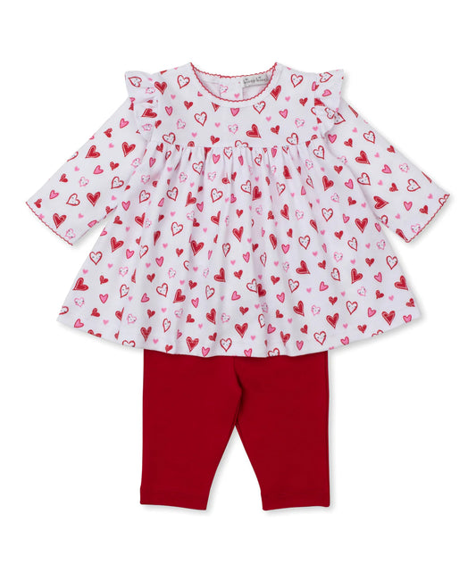 Heart Dress Set With Leggings Red