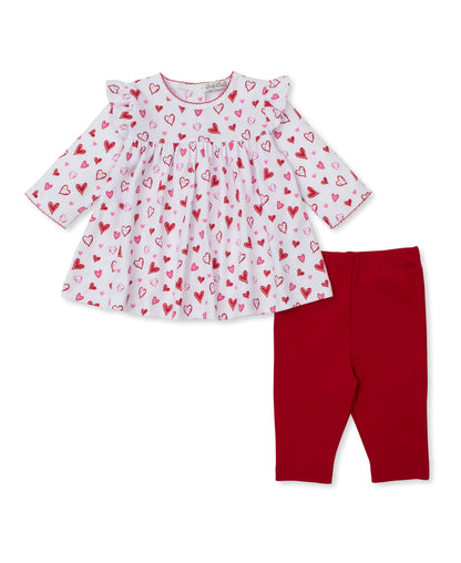 Heart Dress Set With Leggings Red