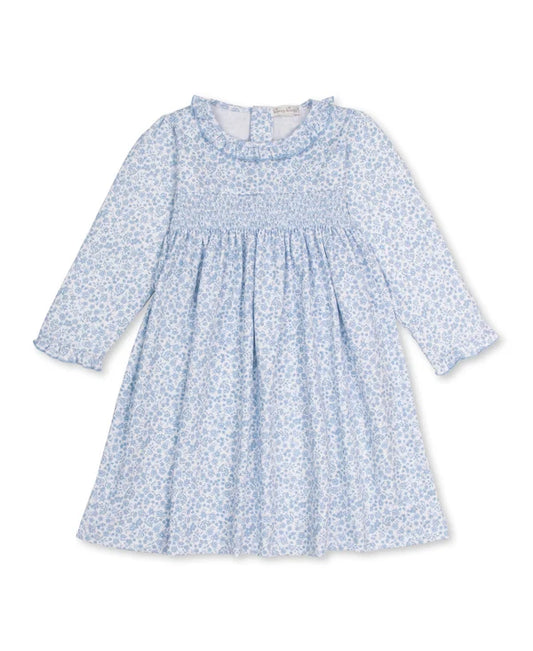 Fall Blooms Blue Smocked Toddler Dress
