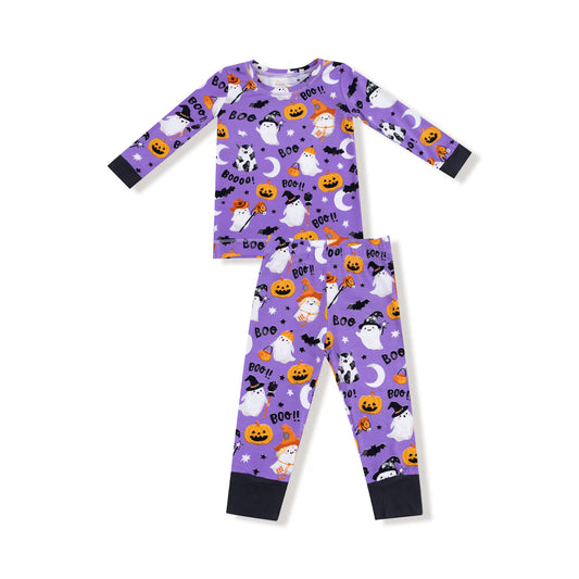 Costumed Ghosts Glow In The Dark Long Sleeve Loungewear Set - Purple