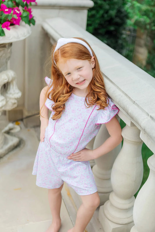 Rae Romper Sandcastles Pink