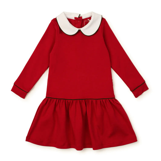 Lillian Girls' Red Dress With Green Piping
