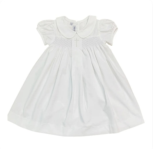 Maria White Cross Smocked Dress