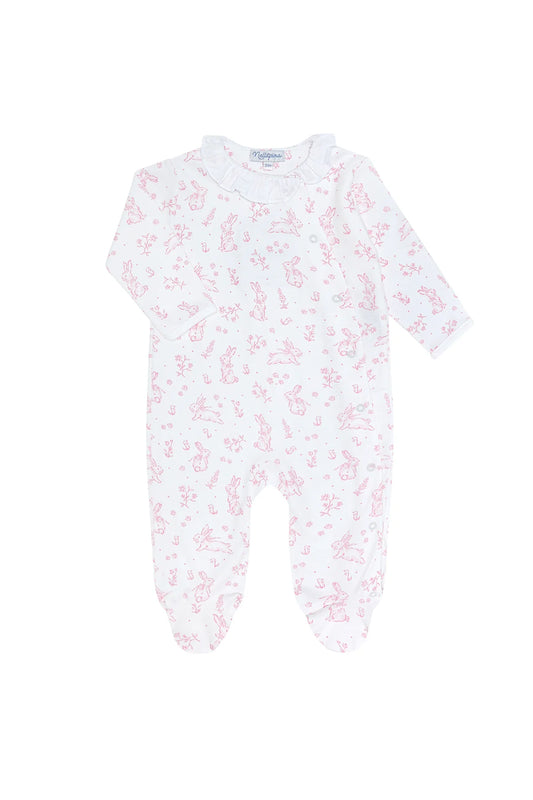Pink Bunny Toile Footie