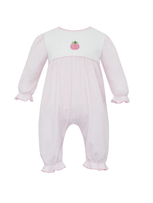 Pink Gingham Pumpkin Knit Romper