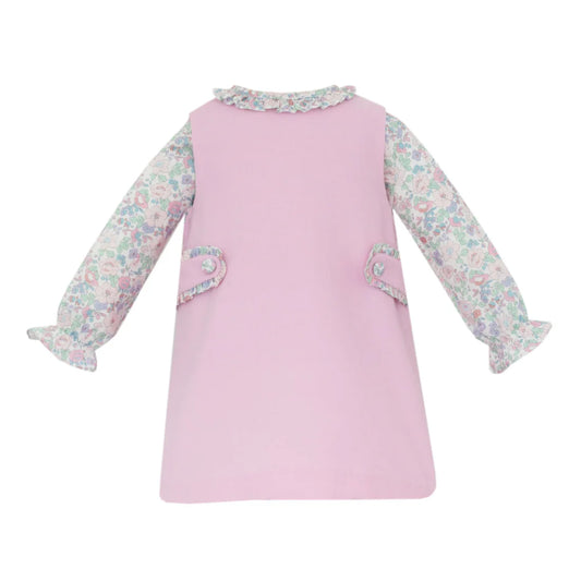 Pink Corduroy Jumper With Pink Liberty Floral Blouse