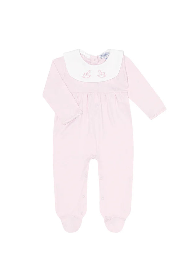 Pink Rocking Horse Embroidered Footie
