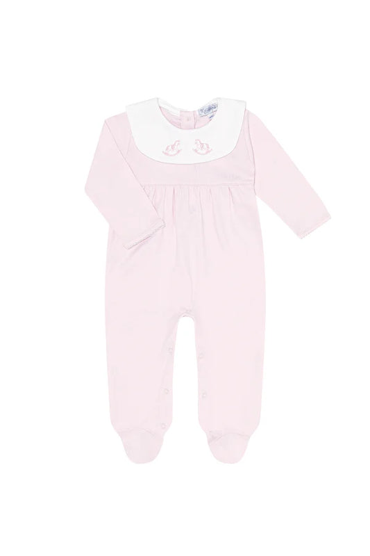 Pink Rocking Horse Embroidered Footie