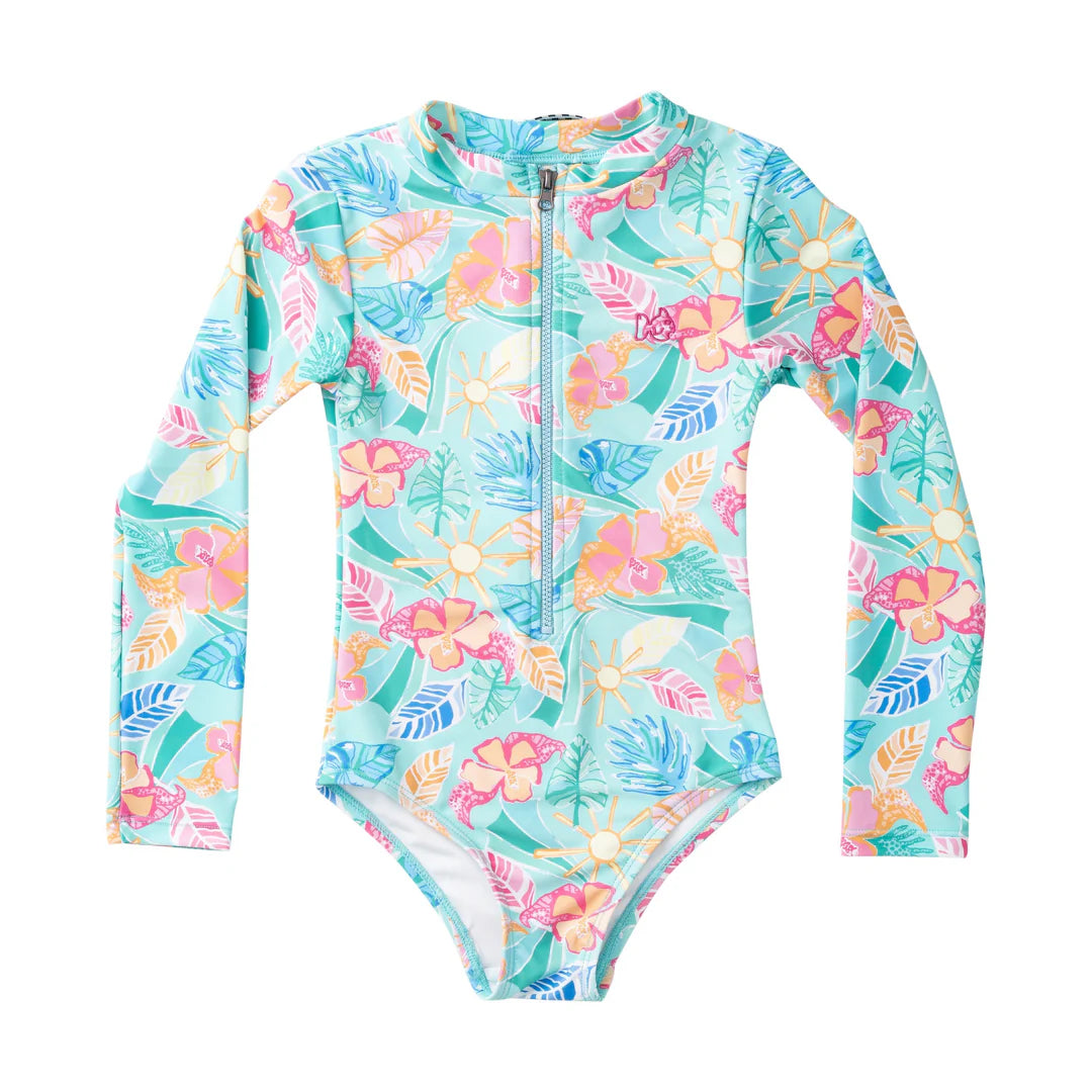Surf And Turf Zip Front Swimsuit Tropical Floral