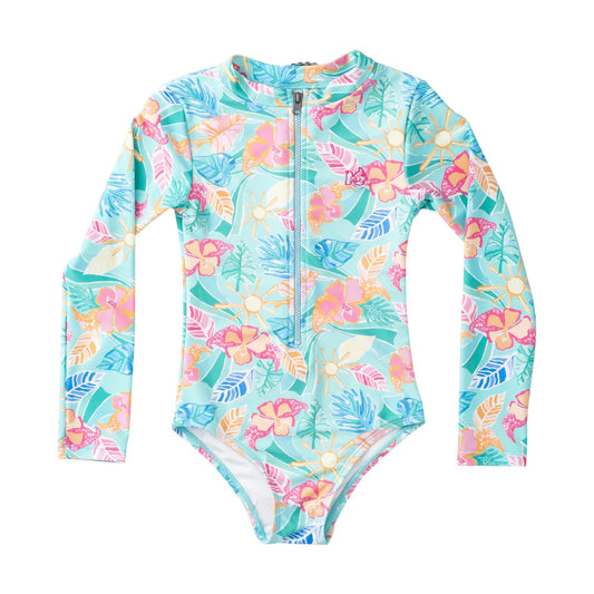 Surf And Turf Zip Front Swimsuit Tropical Floral