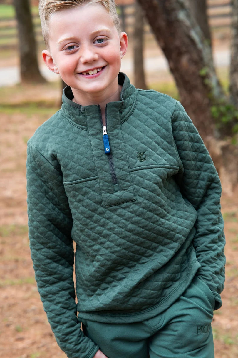 Quilted Zip Pullover - Camping Green