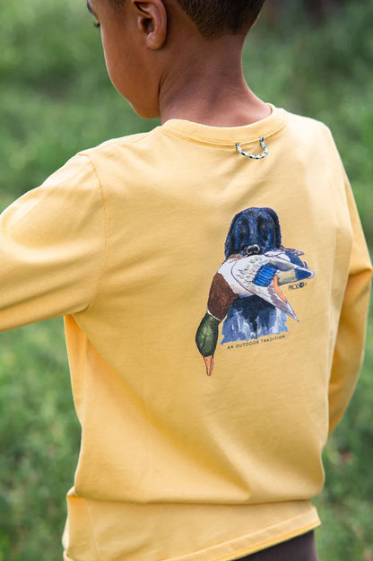 Boys Long Sleeve Tee - Ochre/Hunting Dog