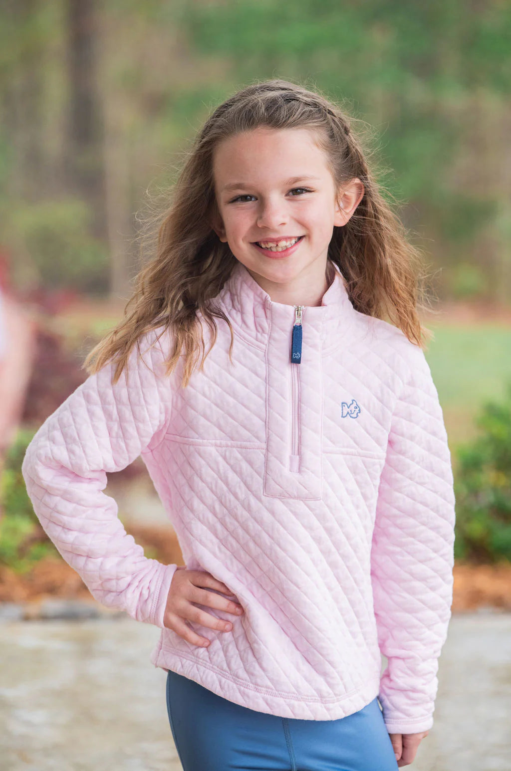 Girls Quilted Pink Zip Pullover