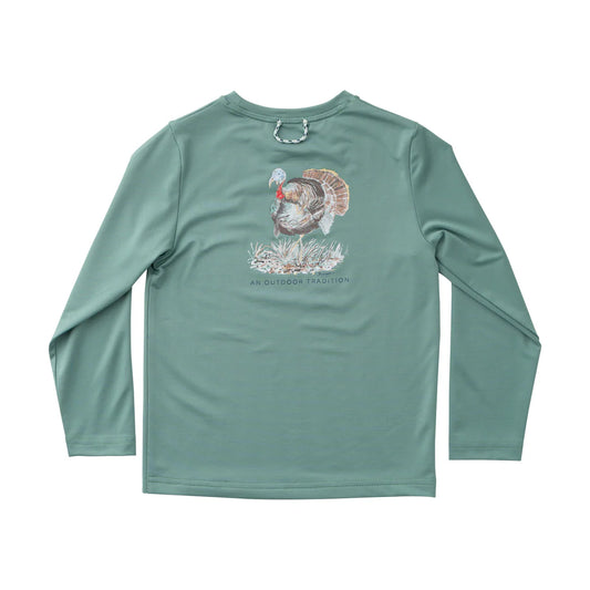 Pro Performance Long Sleeve Shirt - Green with Turkey Gobbler