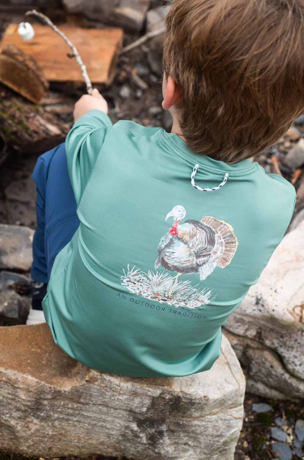 Pro Performance Long Sleeve Shirt - Green with Turkey Gobbler