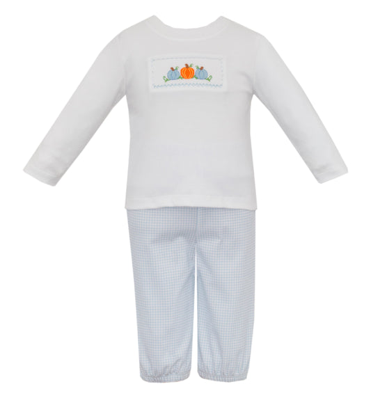 Pumpkin Blue Gingham Knit Pant Set