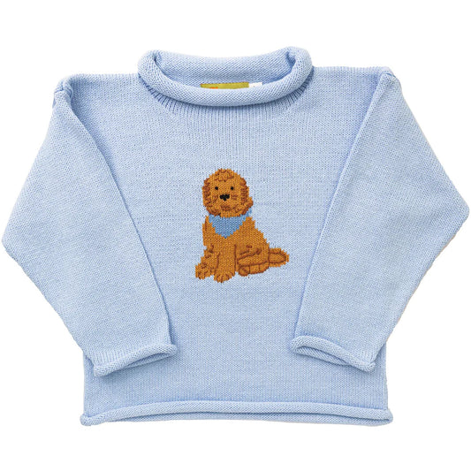 Rollneck Sweater With Golden Doodle - Blue