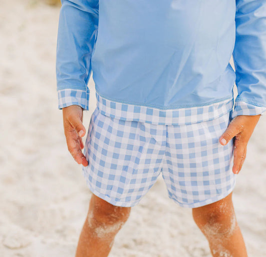 Blue Gingham Swim Short