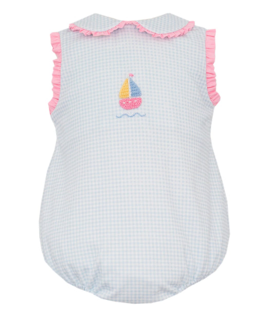 Sailboat Girls Blue Knit Gingham Bubble
