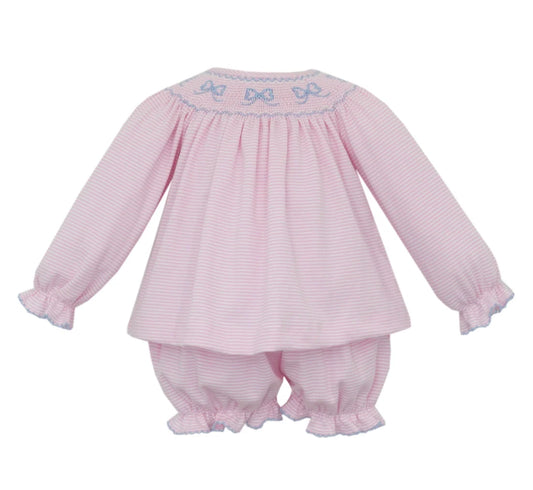 Bows Pink Knit Stripe Bishop Bloomer Set