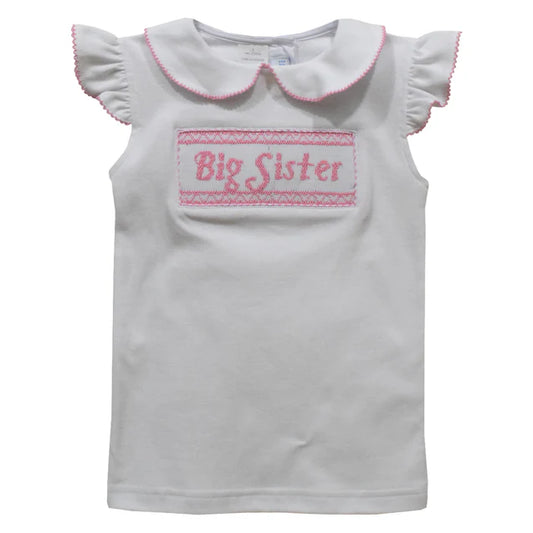 Big Sister Smocked White Knit Girls Top Cap