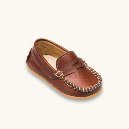 Toddler Alex Driver Moccasin | Natural Brown Leather