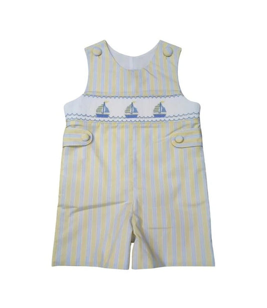 Blue Yellow Stripe Smocked Sailboat John John