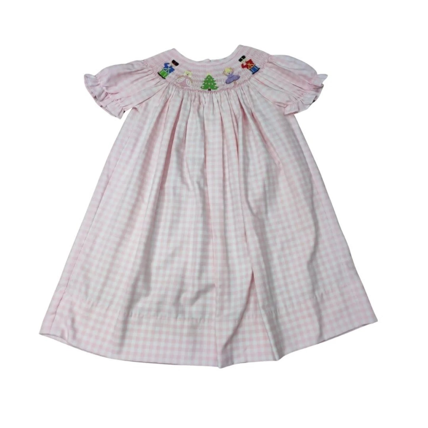 Girls Pink Checked Smocked Nutcracker Dress