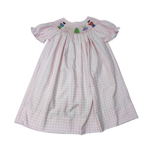 Girls Pink Checked Smocked Nutcracker Dress