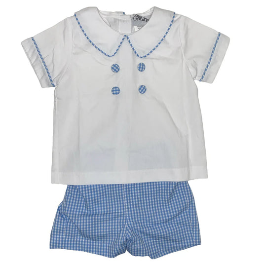 Boys White Double Button Front Short Set