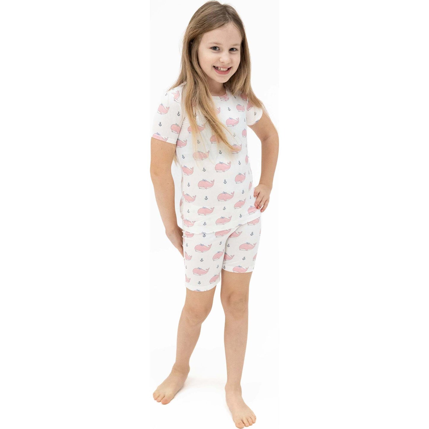 Bubbly Whale Bow Pink Loungewear Short Set