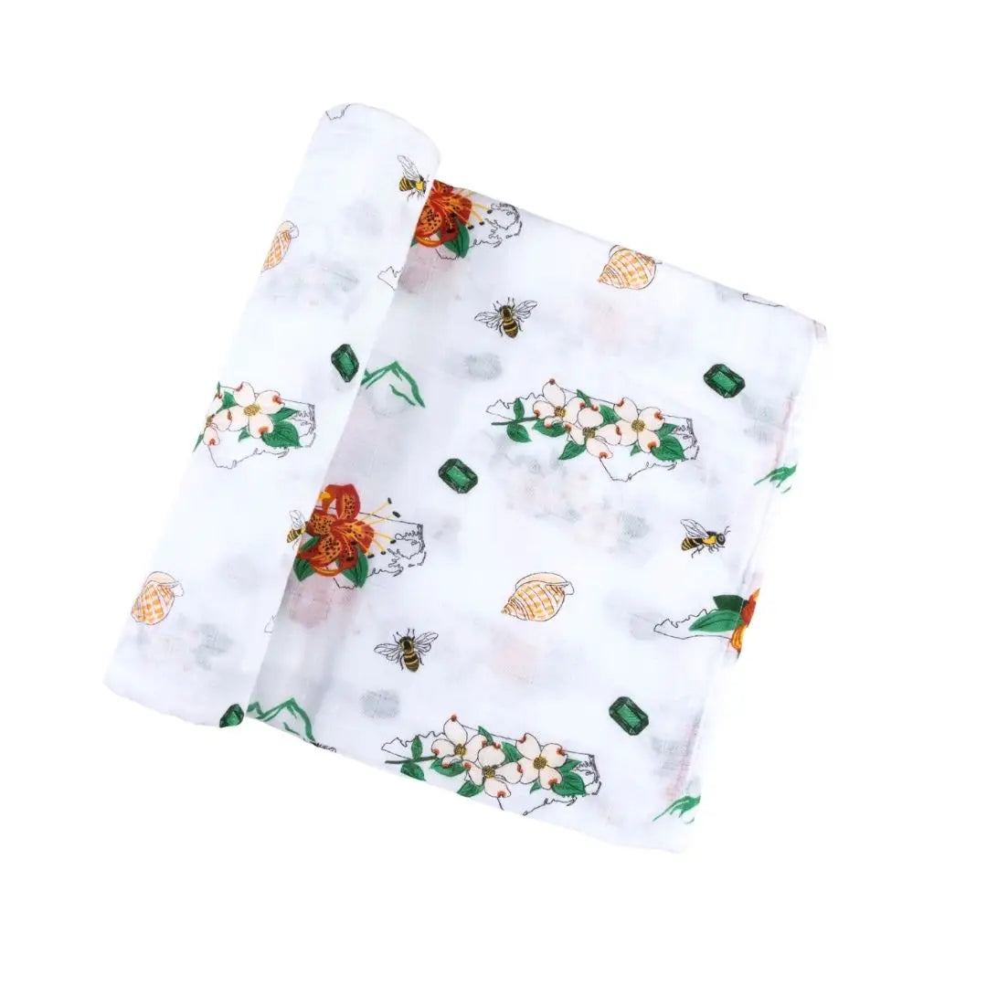 North Carolina Muslin Swaddle Blanket Floral