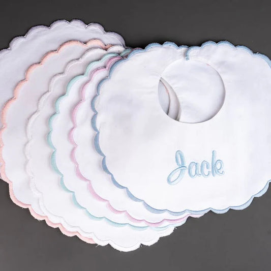 Blue Scalloped Baby Bib - Perfect for Monogram