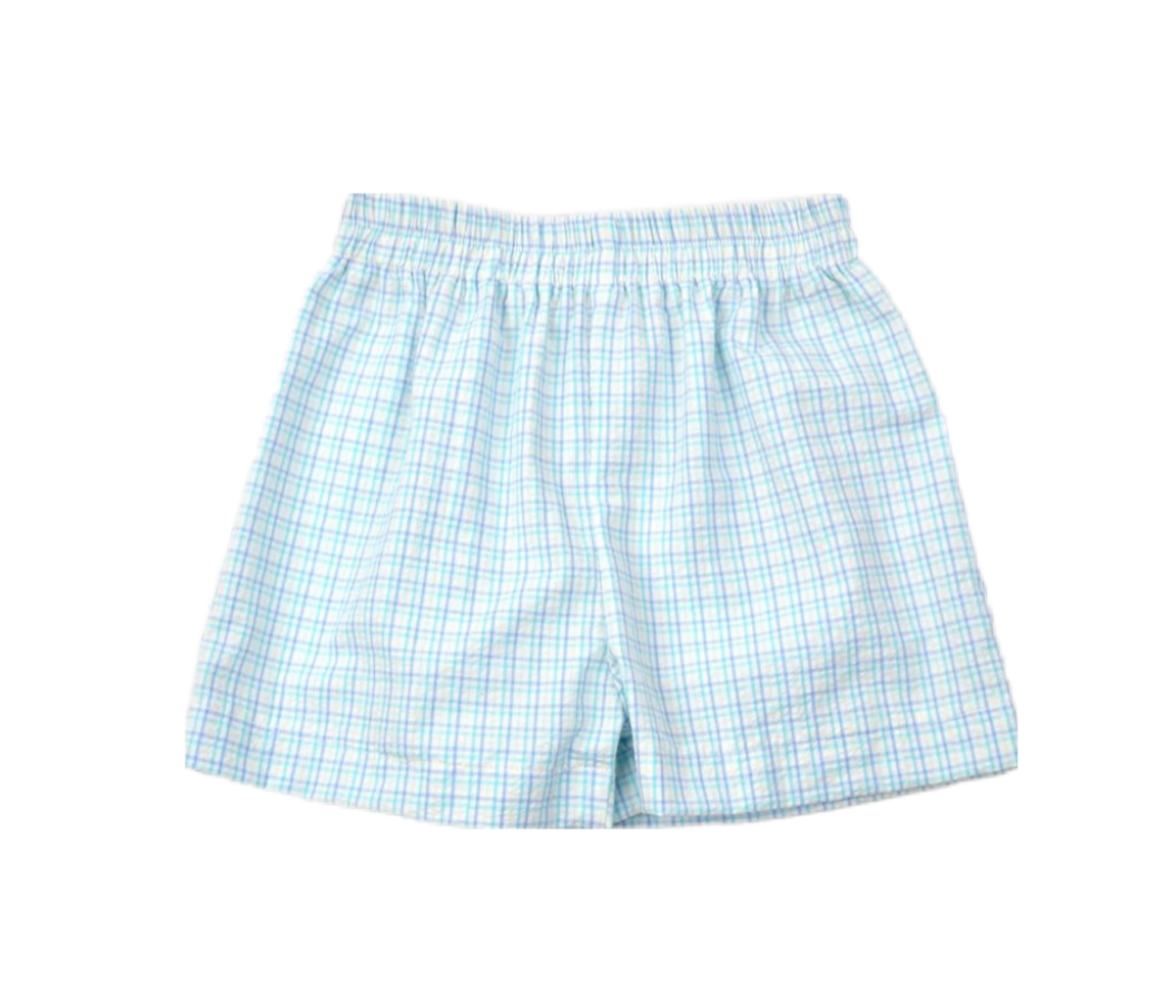 Boys Plaid Seersucker Shorts/Blue Polo Shirt Set