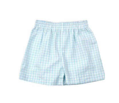 Boys Plaid Seersucker Shorts/Blue Polo Shirt Set