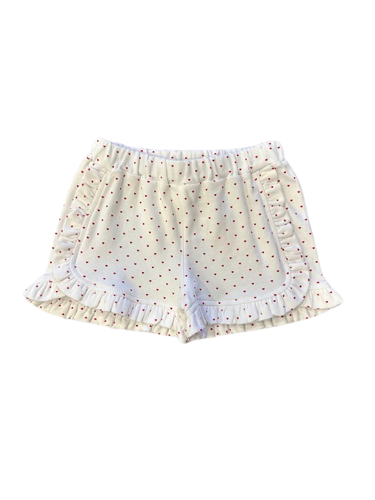Red Heart White Ruffle Shorts