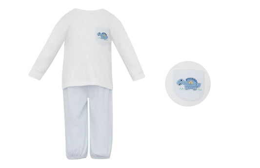 Blue Gingham Boys Dinosaur Set