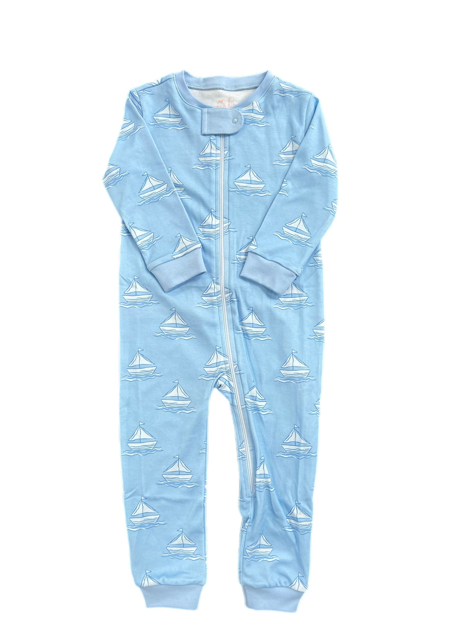 Boys One Piece Zip Up Jammies Set Sail